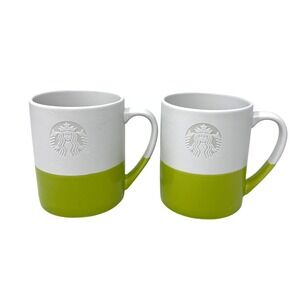 Starbucks 14oz Coffee Mugs Green White Dipped Siren Logo Set of 2